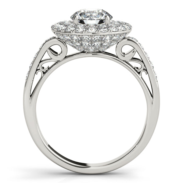 Luxury 2CTW Halo Pave Diamond Engagement Ring 14K White Gold