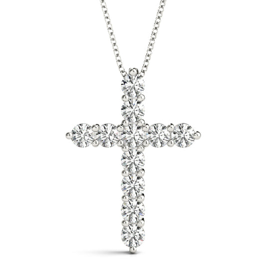 1/3CT lab diamond cross pendant in white gold with round stones in a prong setting for an elegant, delicate design