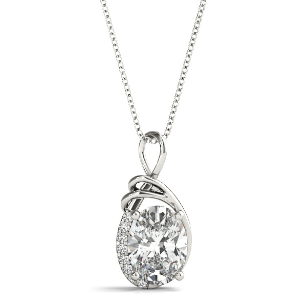 1.5CT oval lab diamond swirl drop pendant in white gold with pavé accents for a contemporary and elegant look