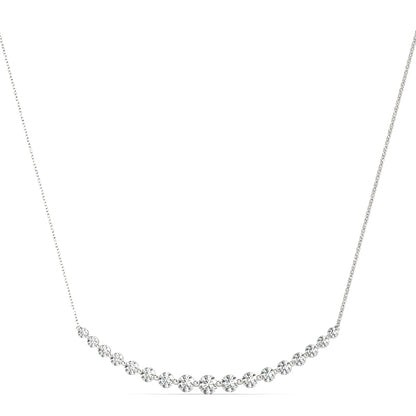White gold lab diamond bar necklace with graduated round diamonds, 1CT total weight, 16-inch chain.