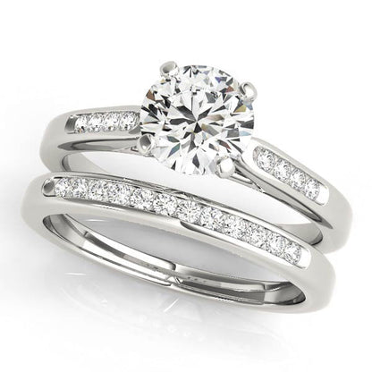 14K White Gold Fine 1CT Solitaire Engagement Ring with Diamond Accents