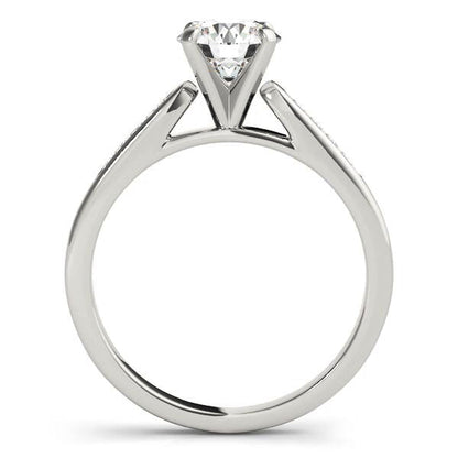 14K White Gold Fine 1CT Solitaire Engagement Ring with Diamond Accents