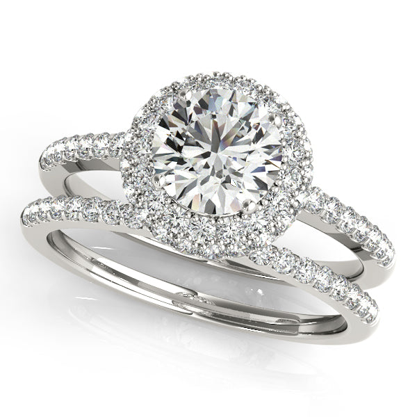 1.2CT Double Halo Round Diamond Engagement Ring 14K White Gold