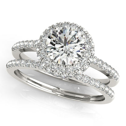 1.2CT Double Halo Round Diamond Engagement Ring 14K White Gold