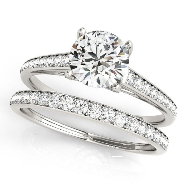 1CT Round Diamond Engagement Ring 14K White Gold U-Shaped