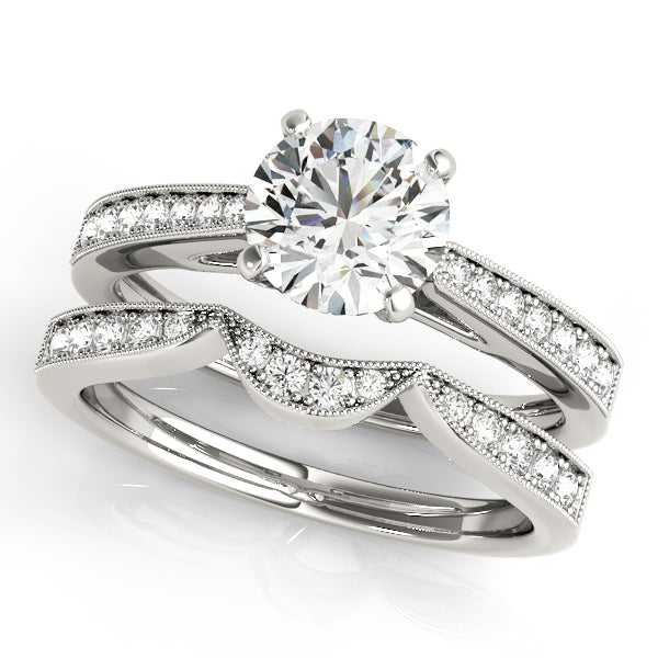 1CT Round Diamond Engagement Ring 14K White Gold Cathedral Side Stones