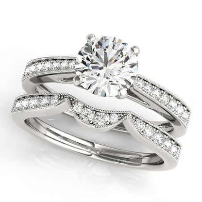 1CT Round Diamond Engagement Ring 14K White Gold Cathedral Side Stones