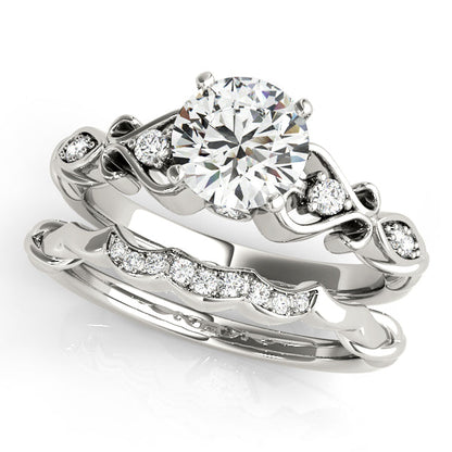 Fancy Heart Side Stone Vintage Engagement Ring with Bezel Accents