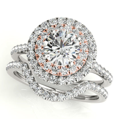 1CT 14K White Rose Gold Double Halo Lab Diamond Ring