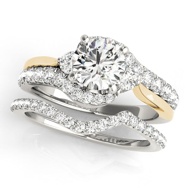 Two Tone 14K White Yellow Gold Engagement Ring Curved Split Shank