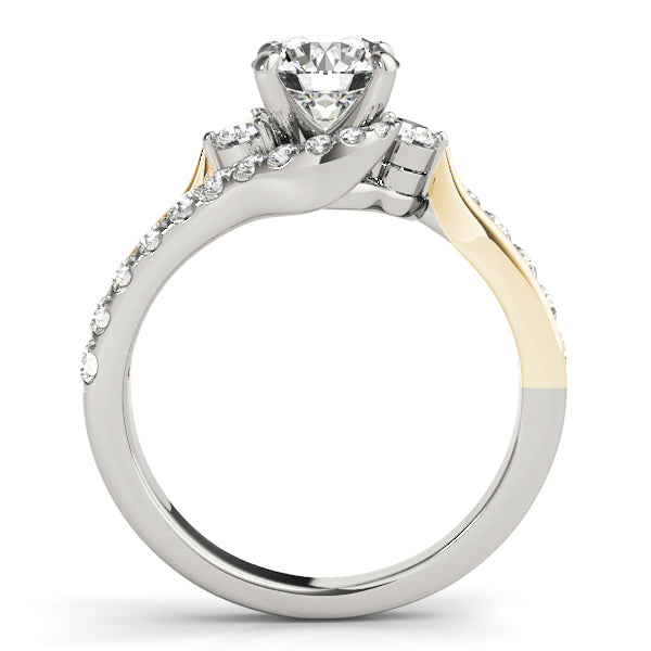 Two Tone 14K White Yellow Gold Engagement Ring Curved Split Shank