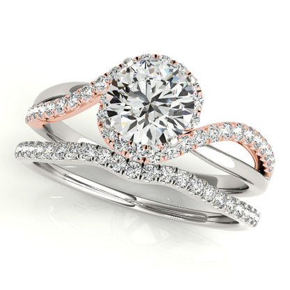 Curved Bypass Engagement Ring 14K Two Tone White Rose Gold