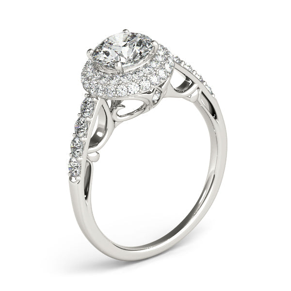 Vintage Style Double Halo White Gold Diamond Engagement Ring