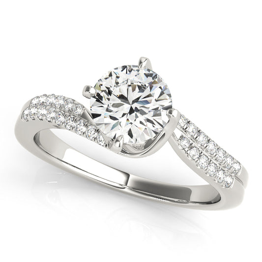 Infinity-inspired engagement ring with 1CT Round Lab Diamond, halo and 32 diamonds crafted in elegant 14K White Gold split-shank design