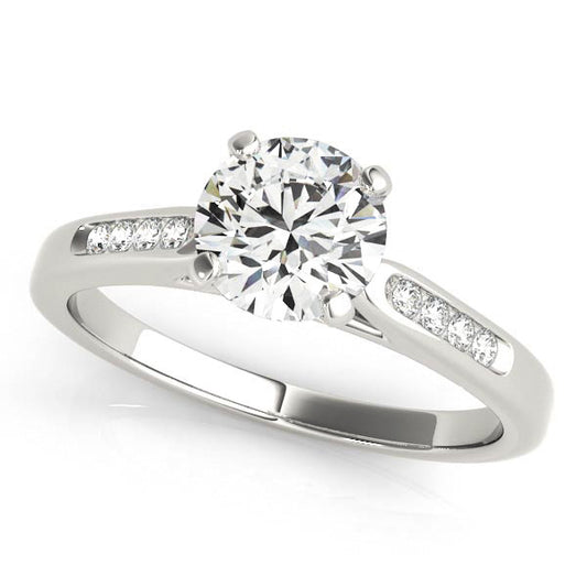 Channel-set engagement ring with 1CT Round Lab Diamond and 8 side diamonds crafted in elegant 14K White Gold