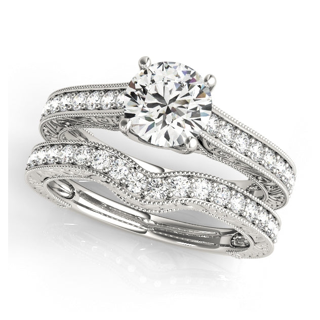 1CT Lab Diamond Engagement Ring 14K White Gold Trellis Vintage Design
