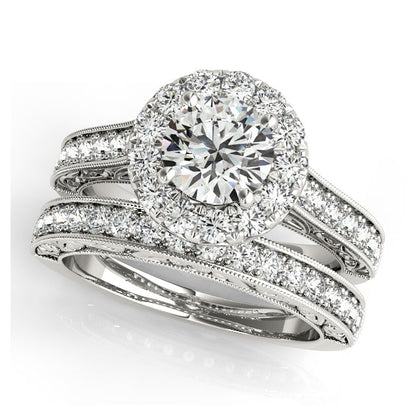 Vintage 1CT Diamond Halo Engagement Ring 14K White Gold