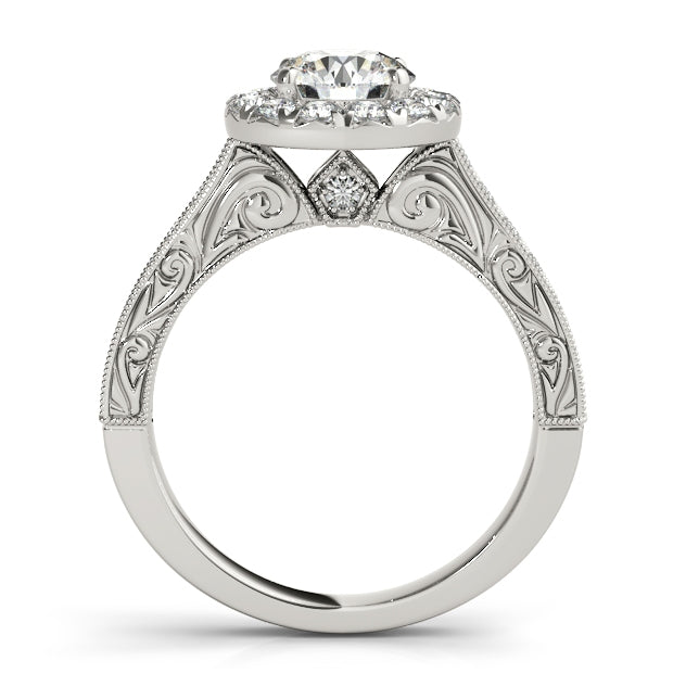 Vintage 1CT Diamond Halo Engagement Ring 14K White Gold