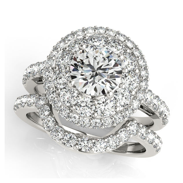 14K White Gold Double Halo Lab Diamond Engagement Ring 2CTW