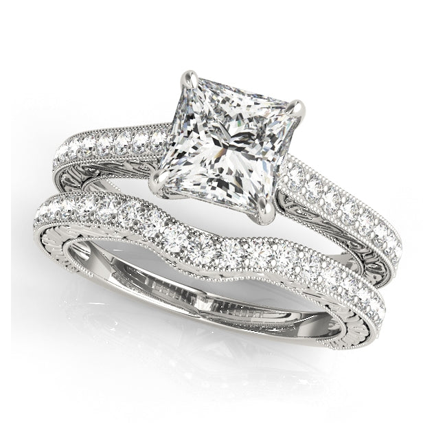 1CT Princess Cut Diamond Engagement Ring 14K White Gold Vintage Trellis