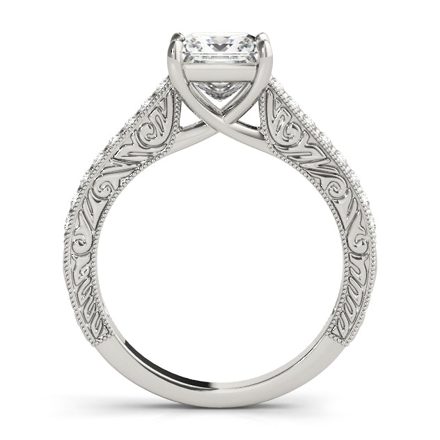 1CT Princess Cut Diamond Engagement Ring 14K White Gold Vintage Trellis