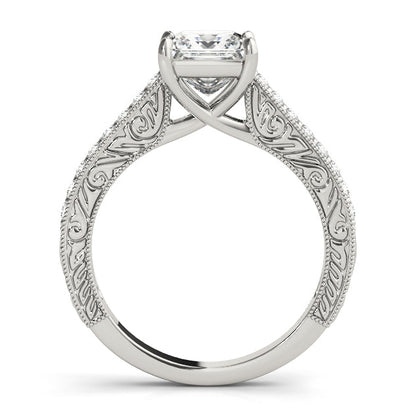 1CT Princess Cut Diamond Engagement Ring 14K White Gold Vintage Trellis