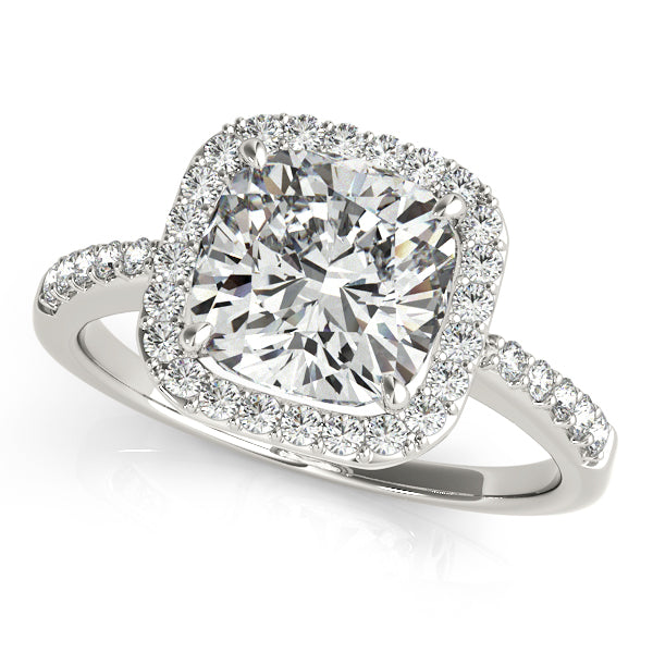Square halo engagement ring with 1CT Princess Cut Lab Diamond, filigree vintage band and milgrain crafted in 14K White Gold