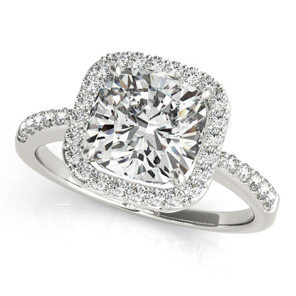 Square halo engagement ring with 1CT Princess Cut Lab Diamond, filigree vintage band and milgrain crafted in 14K White Gold