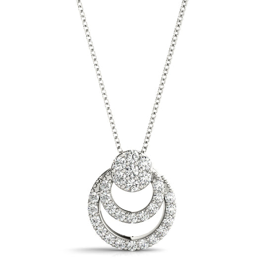 1/4CT lab diamond layered crescent pendant in white gold with sparkling diamonds and a unique openwork design