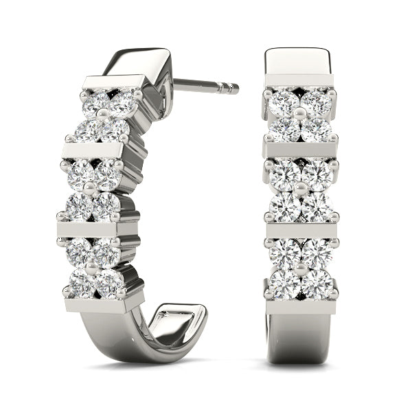 Front-set white gold hoop earrings with lab diamond clusters and geometric bar accents – 0.48CT
