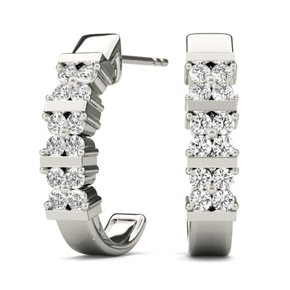 Front-set white gold hoop earrings with lab diamond clusters and geometric bar accents – 0.48CT
