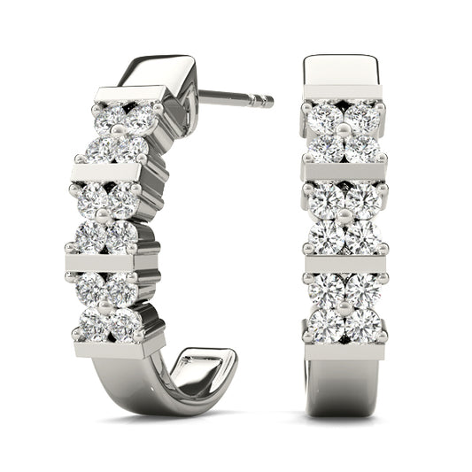 Front-set white gold hoop earrings with lab diamond clusters and geometric bar accents – 0.48CT
