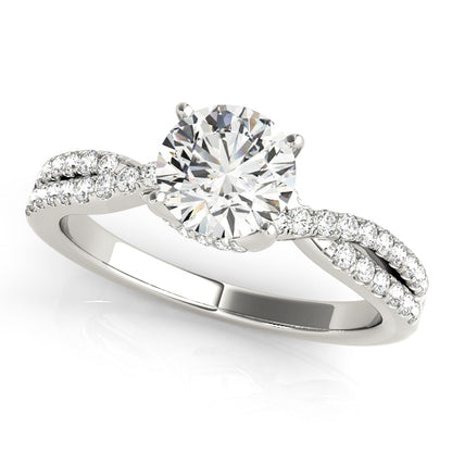 White gold trellis engagement ring with 1CT Round Lab Diamond and twisted pavé shank crafted in 14K White Gold