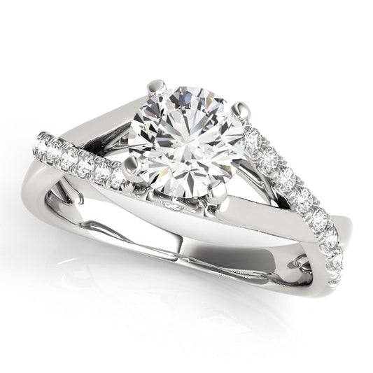 Split-shank cathedral engagement ring with 1CT Round Lab Diamond and 20 pavé side diamonds crafted in 14K White Gold