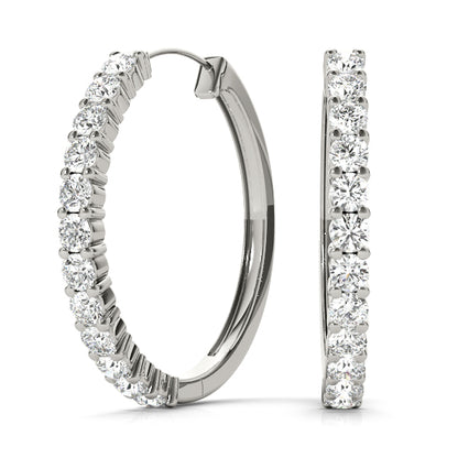 1.08ct lab diamond inside out shared prong hoop earrings in white gold, 20.7mm size
