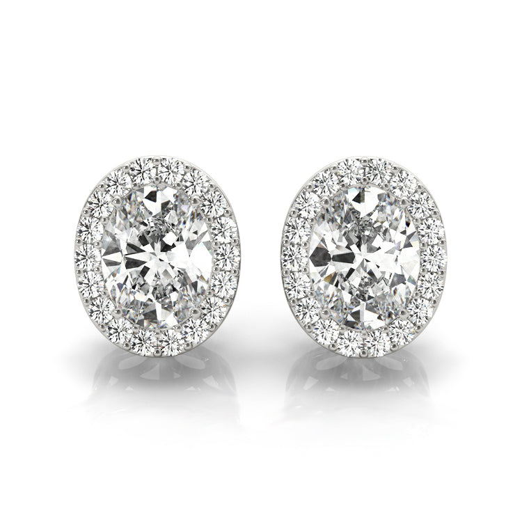 1.77CT oval halo lab diamond stud earrings in white gold with 7x5mm center stones
