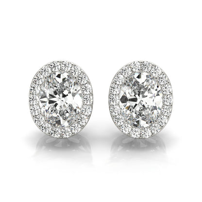 1.77CT oval halo lab diamond stud earrings in white gold with 7x5mm center stones
