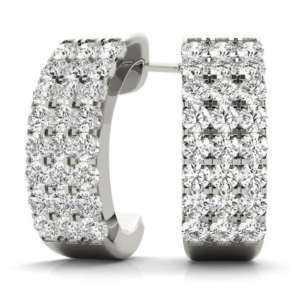 1 CT pavé-set lab diamond huggie earrings in white gold, modern hoop design with geometric shape
