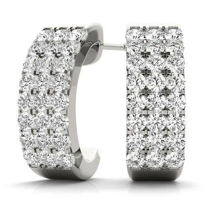 1 CT pavé-set lab diamond huggie earrings in white gold, modern hoop design with geometric shape
