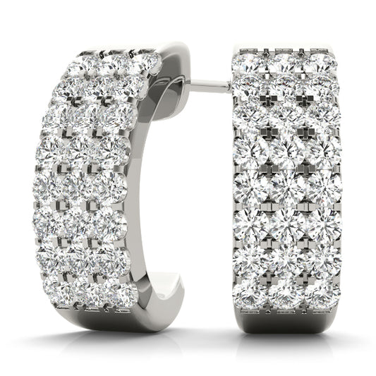 1 CT pavé-set lab diamond huggie earrings in white gold, modern hoop design with geometric shape
