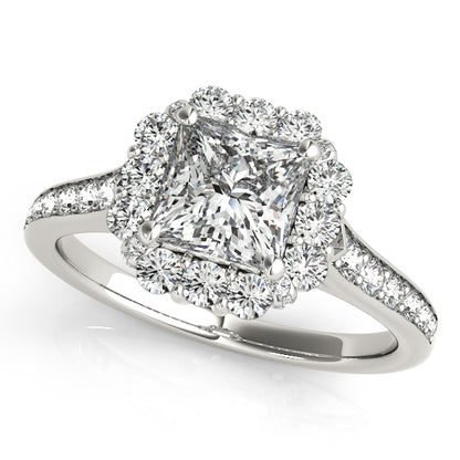 Square halo engagement ring with 1CT Princess Cut Lab Diamond, polished white gold band for sleek timeless elegance