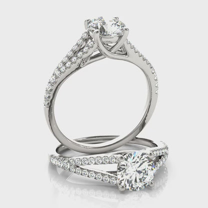 1CT Split Shank Round Diamond Engagement Ring 14K White Gold