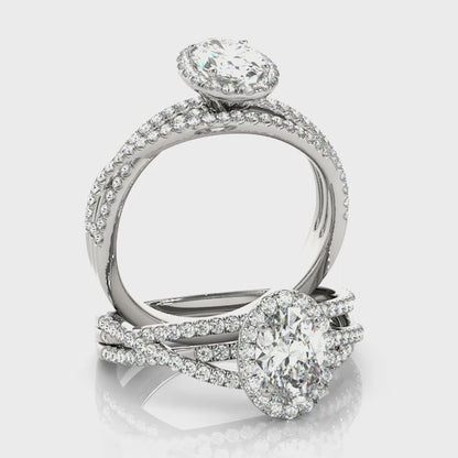 1CT Oval Cut Lab Diamond Engagement Ring 14K White Gold Split Shank