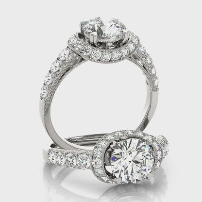 Charming Curved Shank Halo Engagement Ring with Diamond Scarf