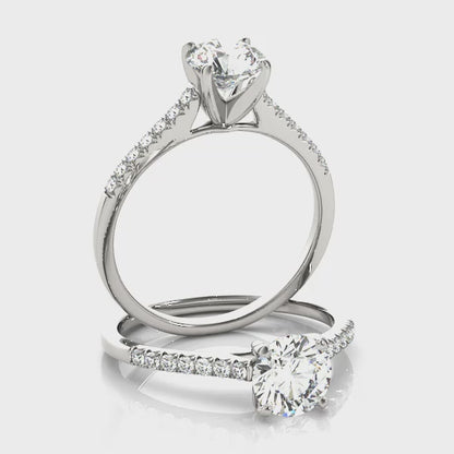Thin Shank 14K White Gold Round Diamond Engagement Ring 1CT