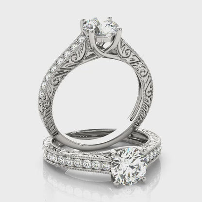 1CT Lab Diamond Engagement Ring 14K White Gold Trellis Vintage Design