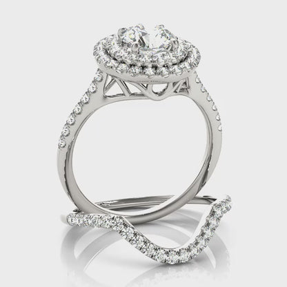 Posh Double Halo Round Cut Diamond Engagement Ring in White Gold