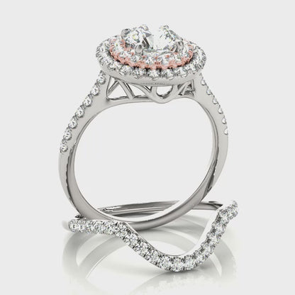 1CT 14K White Rose Gold Double Halo Lab Diamond Ring