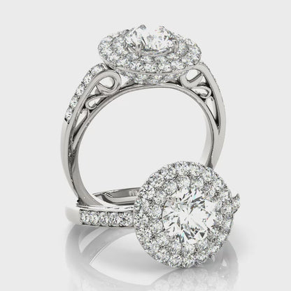 Luxury 2CTW Halo Pave Diamond Engagement Ring 14K White Gold