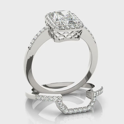 1CT Emerald Cut Lab Diamond Engagement Ring 14K White Gold Halo